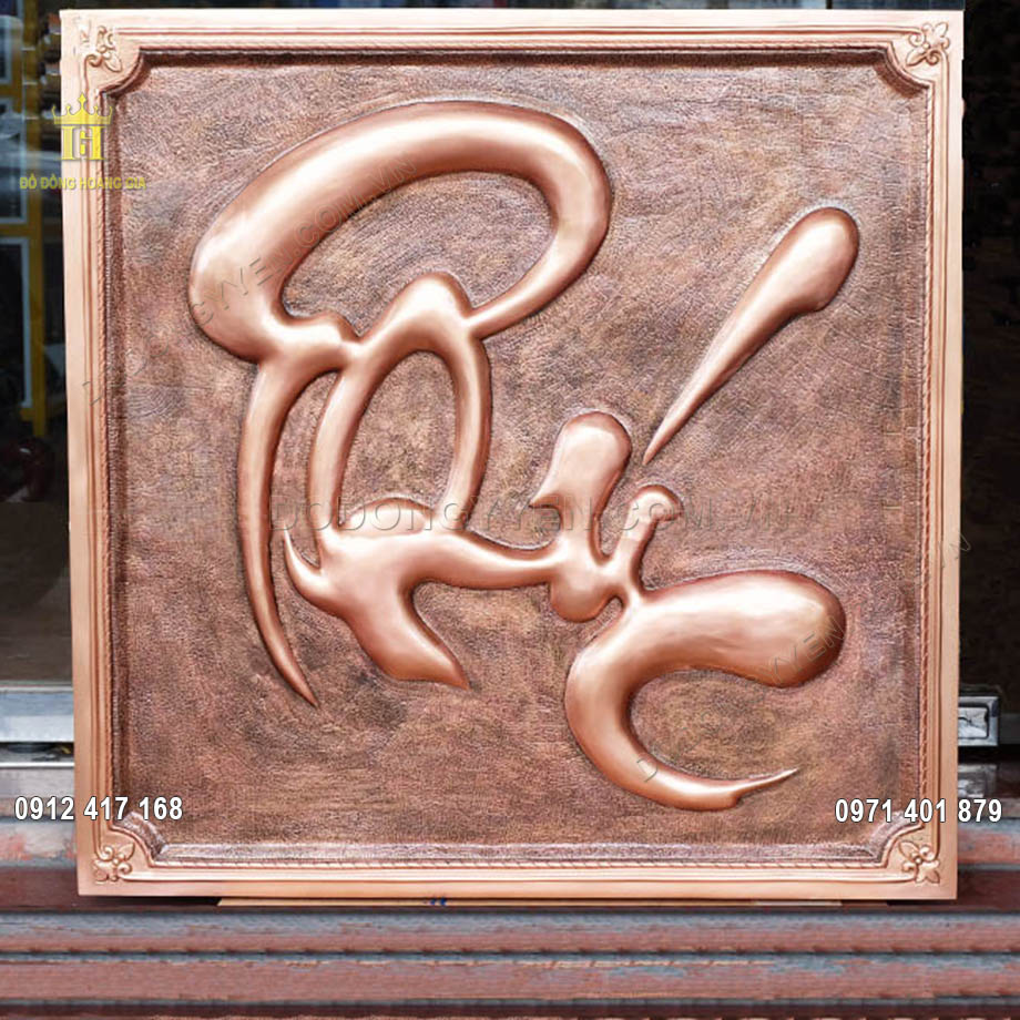 Tranh đồng đỏ chữ ph&uacute;c vu&ocirc;ng 1m cao cấp